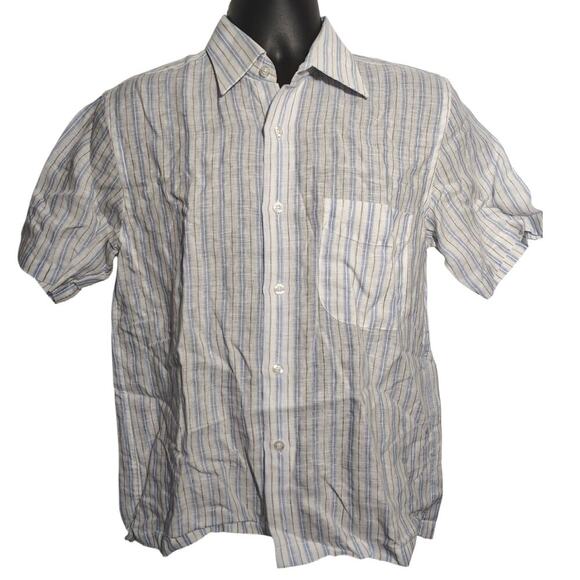 Louis Feraud Linen Button Down Short Sleeve Shirt Cream Mens Size Medium - Picture 1 of 5